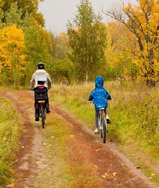 Family Bike Ride in Autumn.