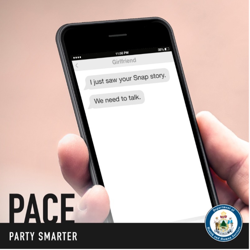 Phone with text messages on screen: Party Smarter