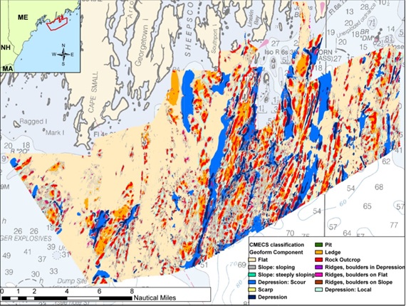 Map of seafloor features at Midcoast Maine