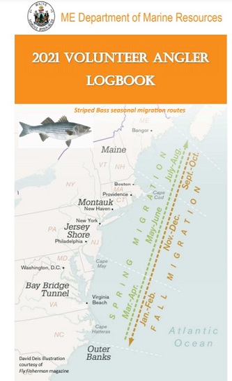 map of US east coast from NC to Maine showing striped bass seasonal migrations