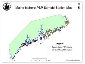 Map of coastal Maine PSP sampling stations