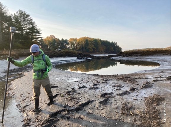 Measuring water level in tidal scour pool, photo by Slade Moore