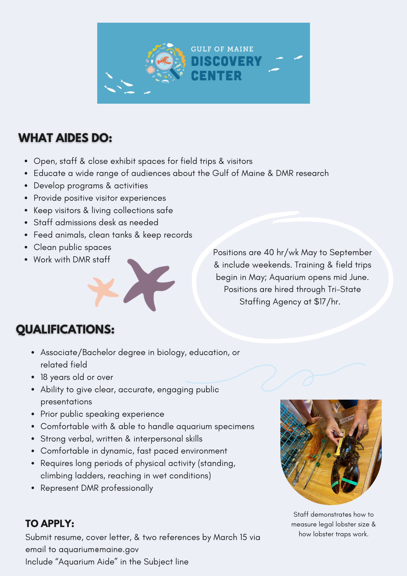 Aquarium Aide position description 