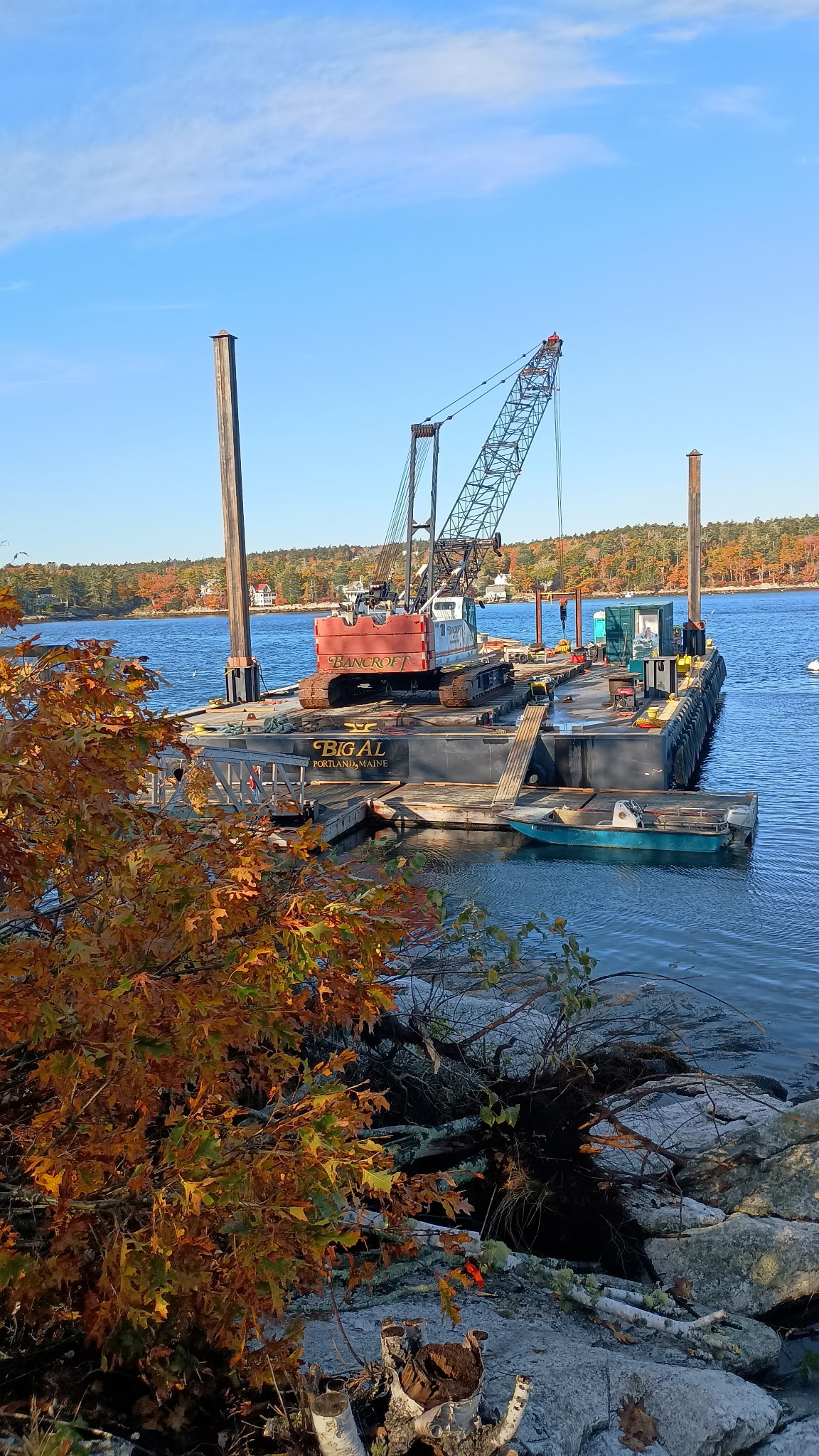 Bancroft Contracting works on Burnt Island pier and float rebuild