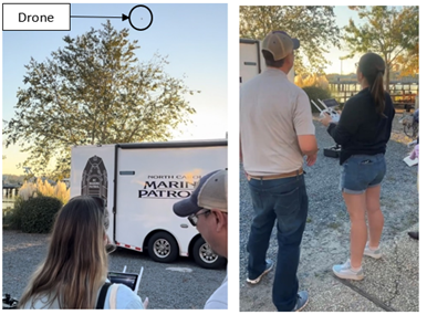 Photos are of public health staff receiving tutorials on how to fly a drone owned by North Carolina’s Marine Patrol Program.