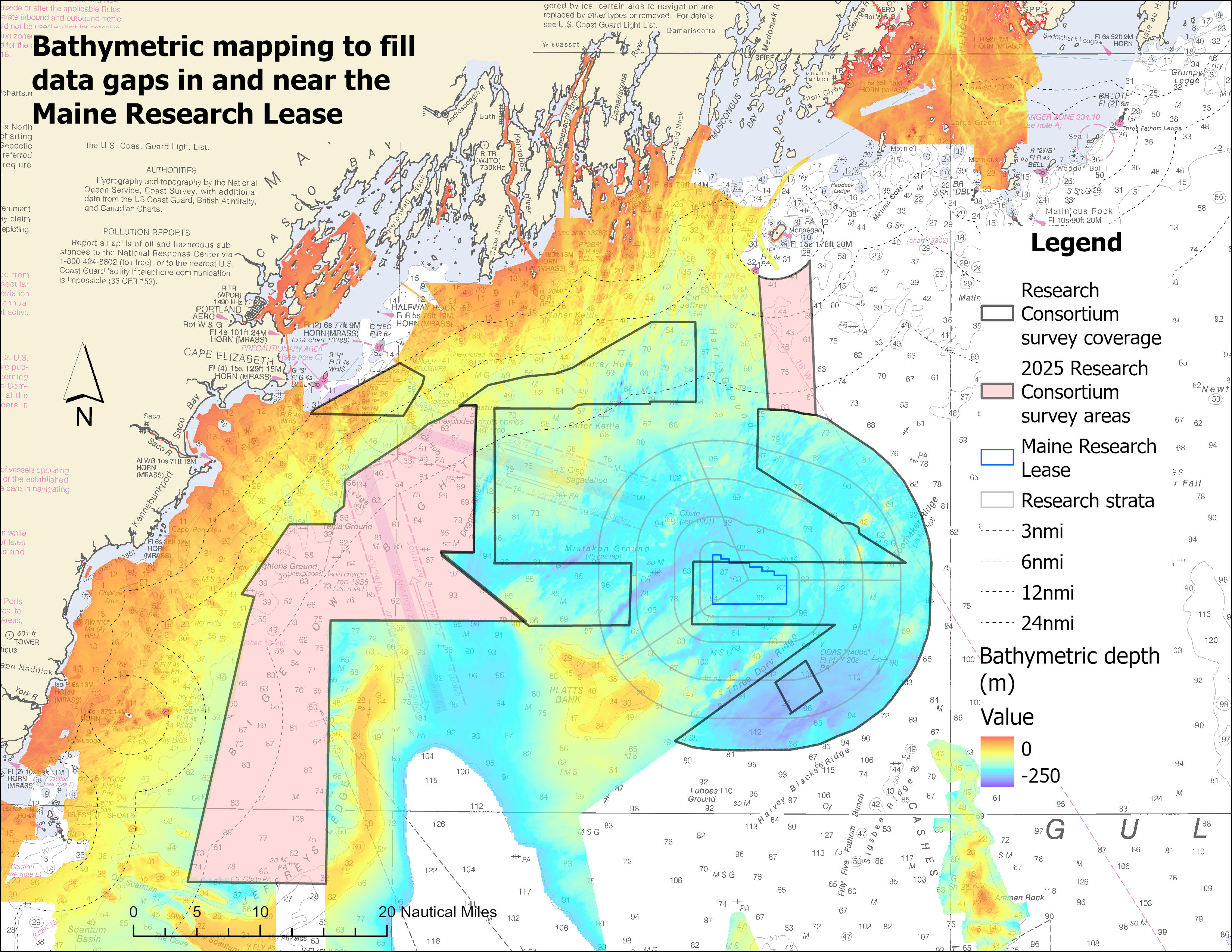 Bathymetric mapping to fill data gaps in and near the Maine Research Lease