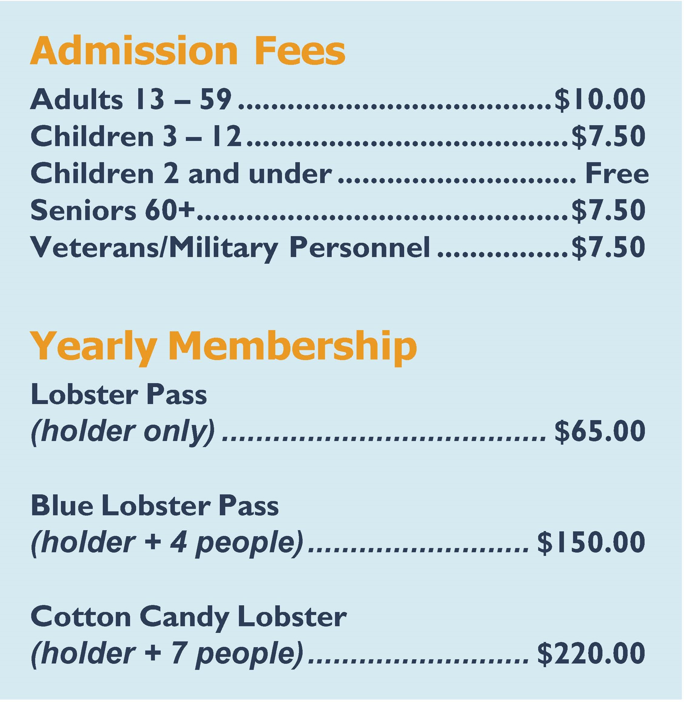 Admission fees and season passes