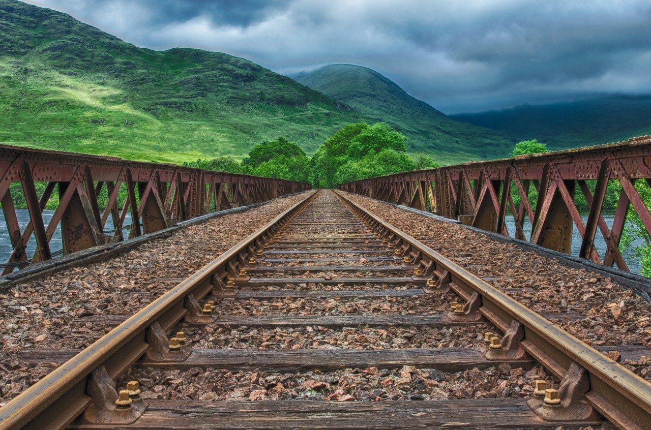 Train tracks on bridge