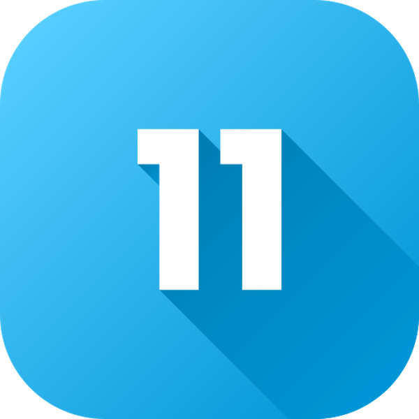 number 11 on blue square background