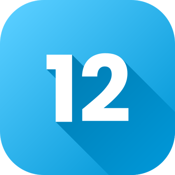number 12 on blue square background