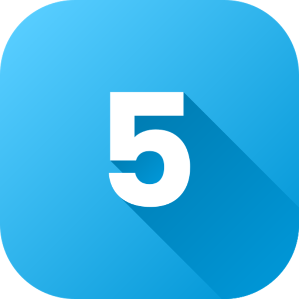 number five on blue square background