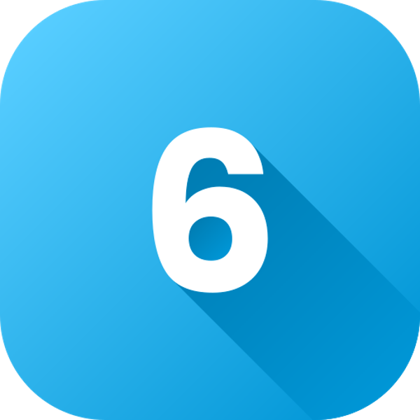 number six on blue square background