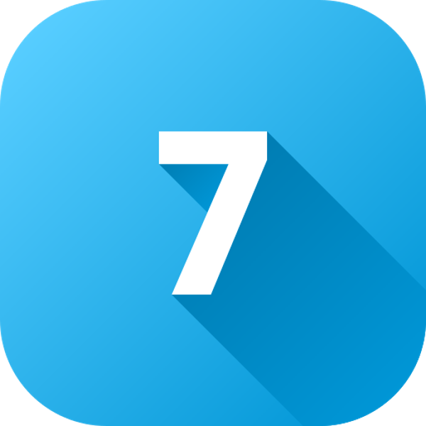 number seven on blue square background