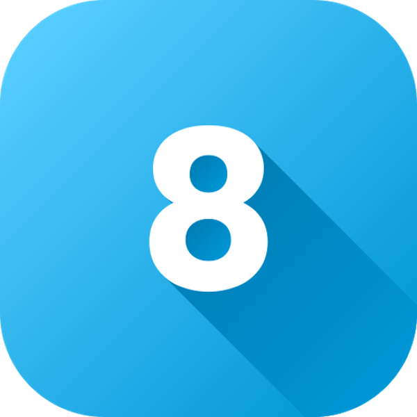 number 8 with blue square background