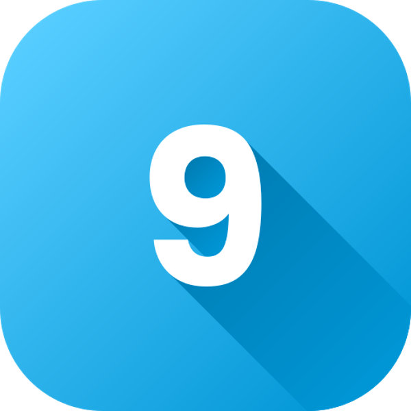 number nine on blue square