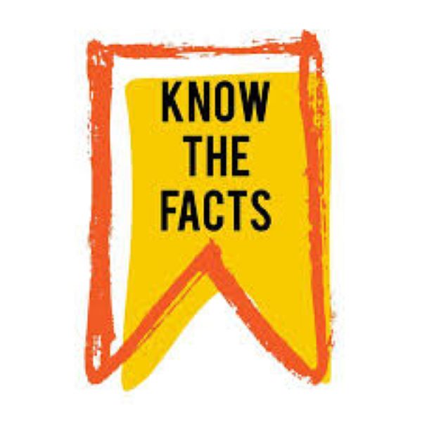 Yellow ribbon with red outline.  In the middle are the words know the facts.