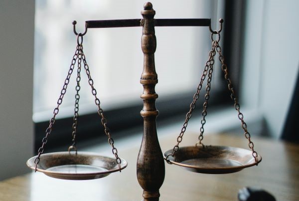 Scales of justice on a table