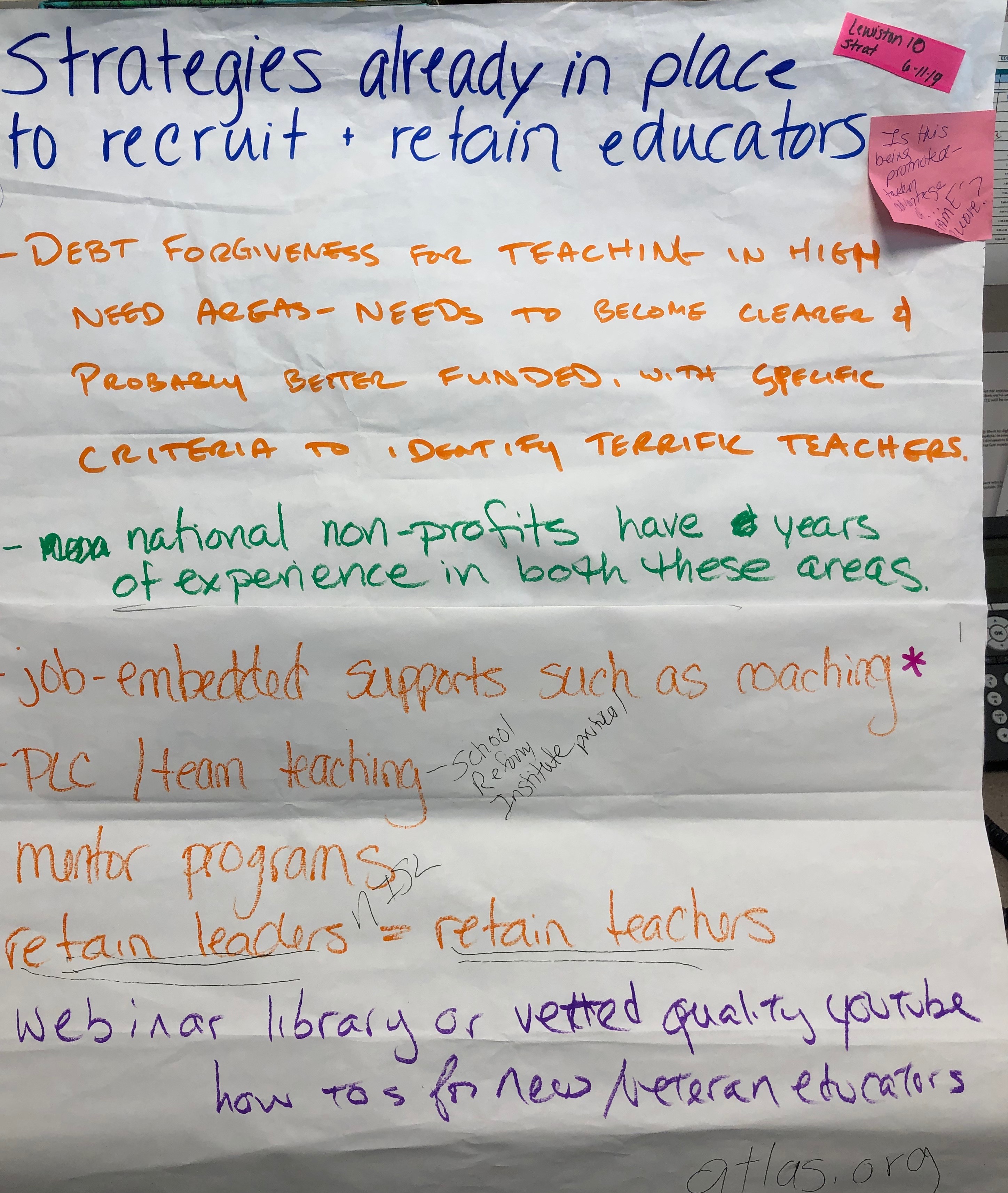 #L10 Recruit & Retain Chart Paper Notes from work session in Lewiston Maine June 2019