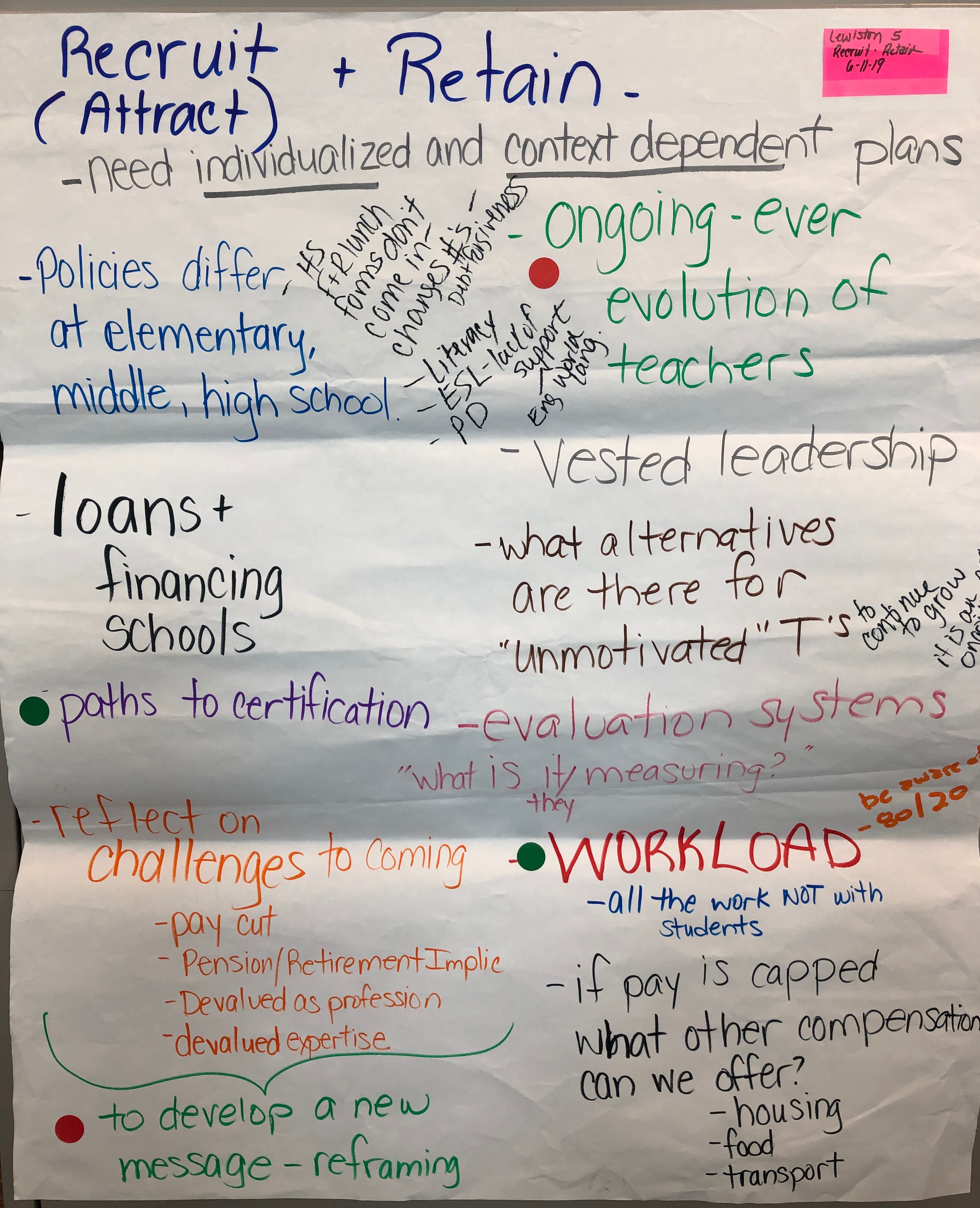 #L5 Recruit & Retain Chart Paper Notes from work session in Lewiston Maine June 2019