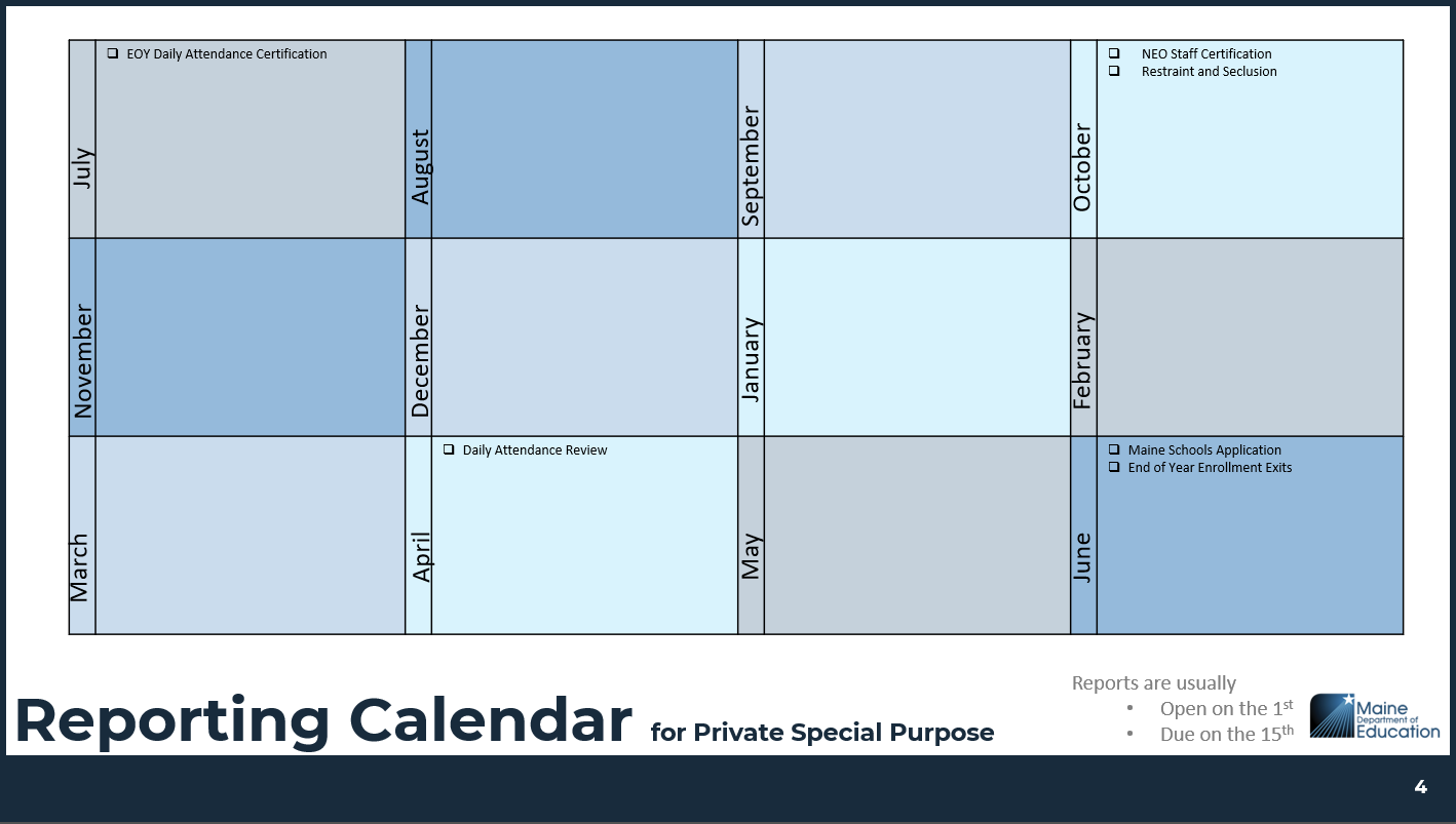 Private Special Purpose Calendar