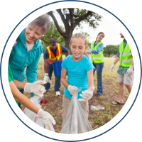 Students picking up garbage