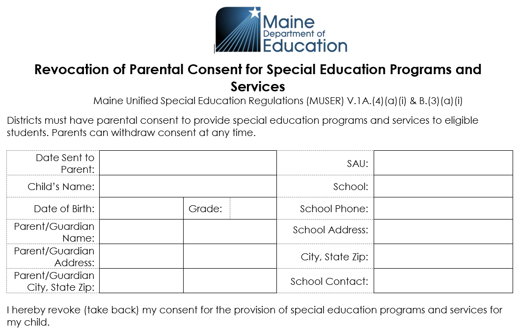 Revocation of Parental Consent for Special Education Programs or Services