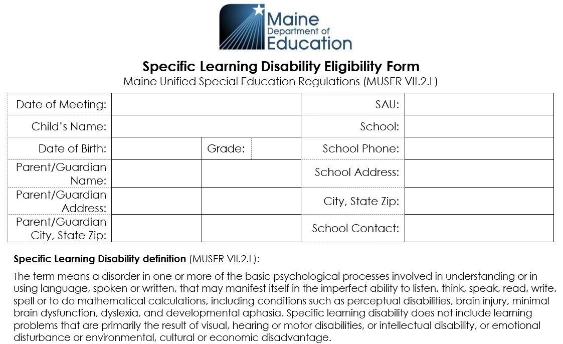 Specific Learning Disability Eligibility Form