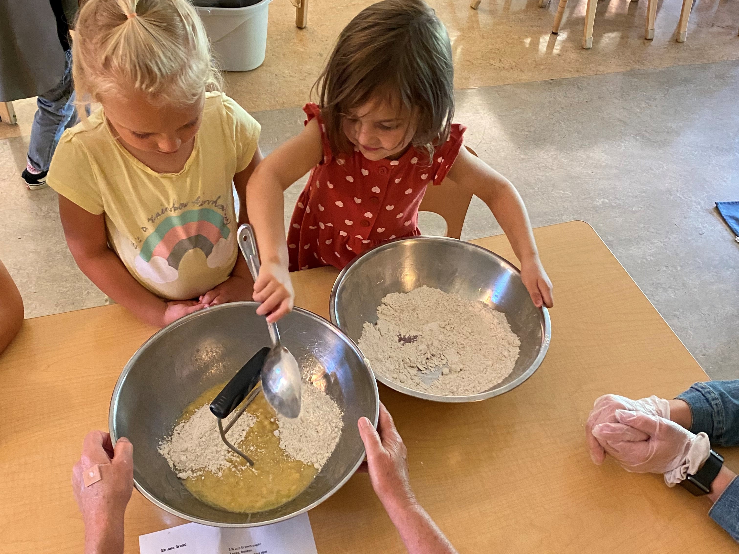 Children mixing ingredients in a bowl
