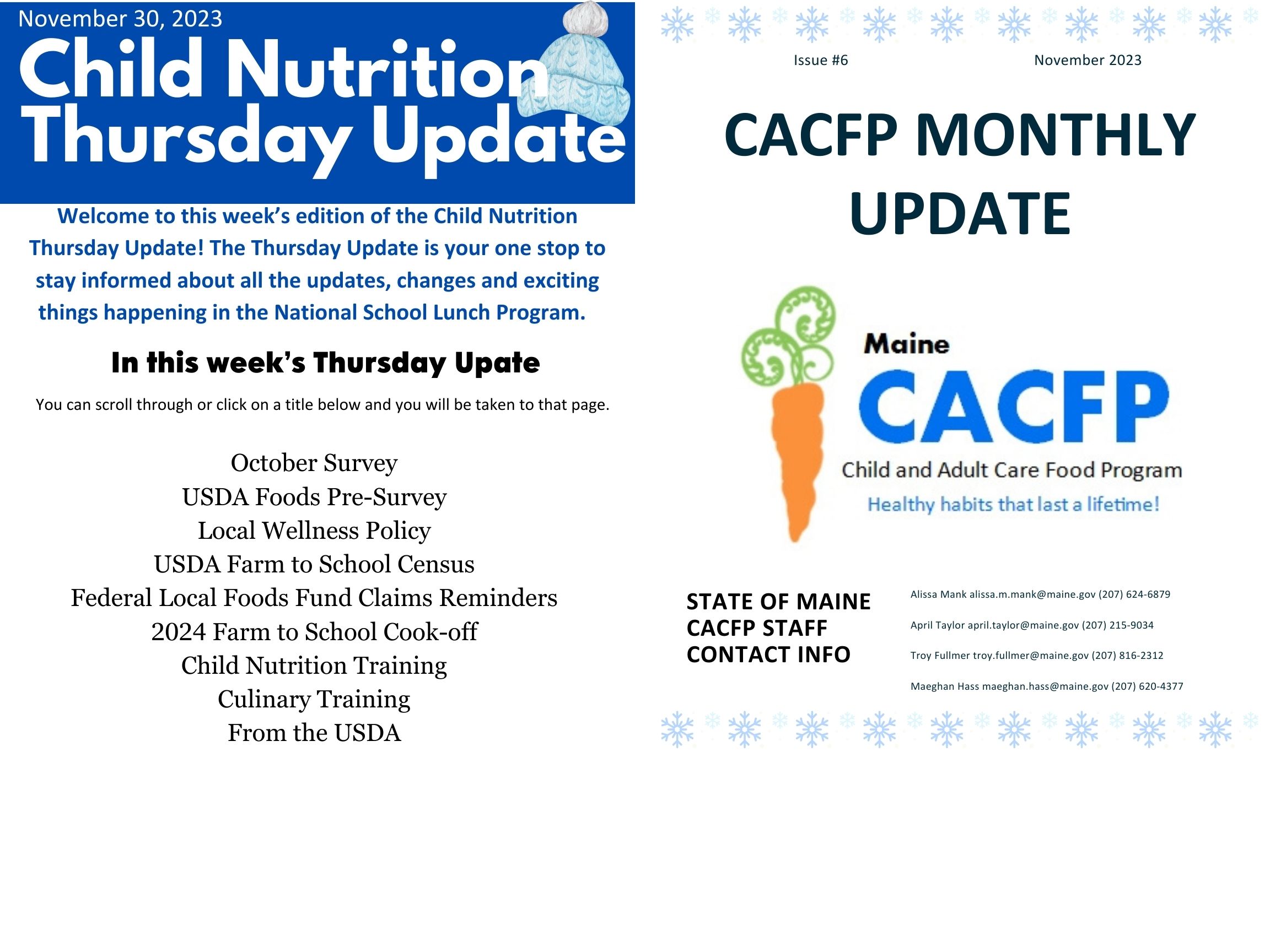 Front page of Thursday Update and CACFP Update