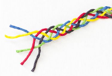 5 colored strings are braided together