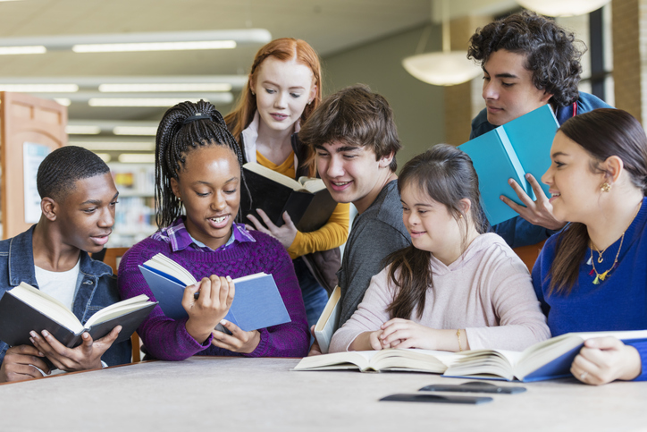 group of students with books