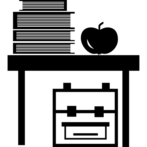 Book, apple, and desk icon