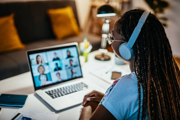 person in computer meeting