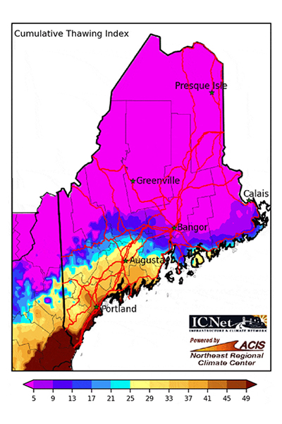 Mapped areas of thaw.