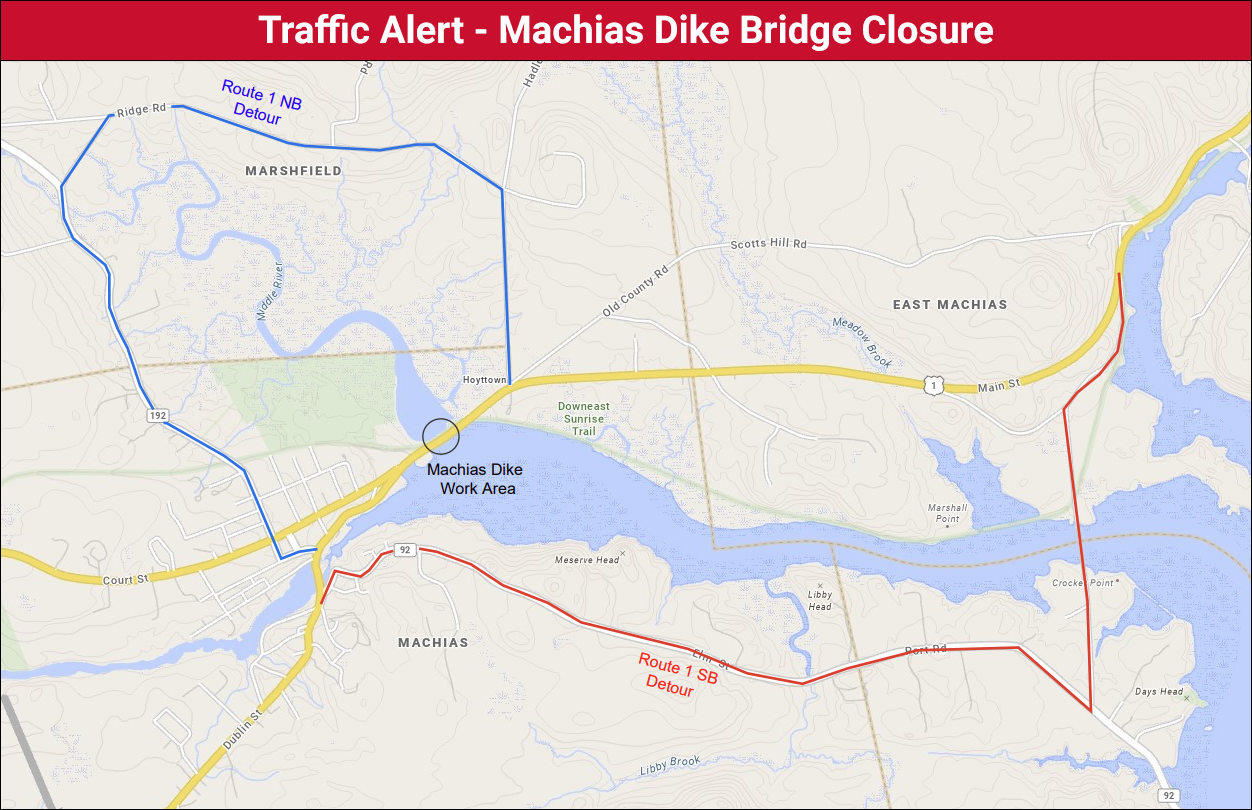 Machias Bridge Closure Detour Map