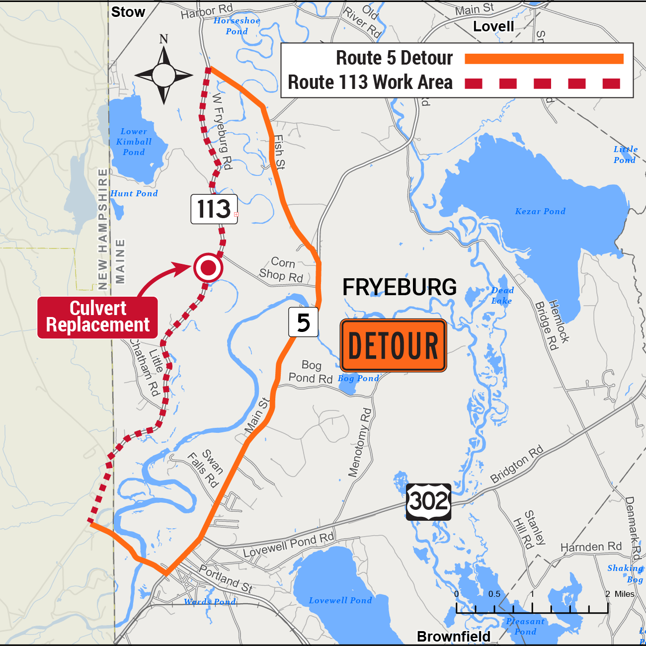 Fryeburg Culvert Replacement Detour Map