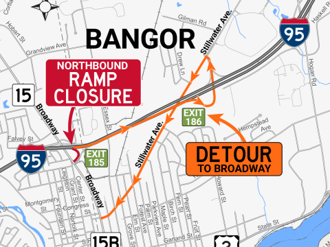Bangor Broadway Ramp Closure Detour Map