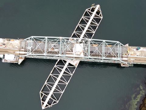 aerial view of the southport swing bridge