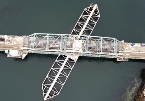 aerial view of the southport swing bridge