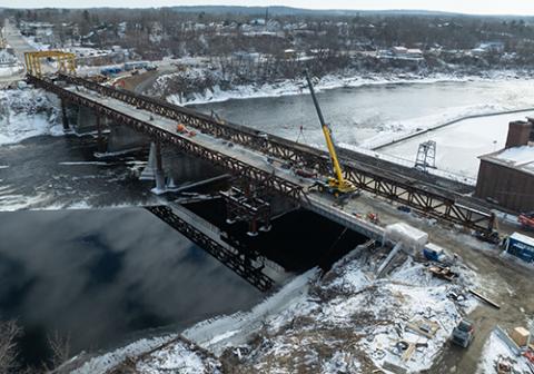 aerial of the ticonic bridge under construction