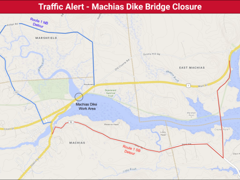 Machias Bridge Closure Detour Map