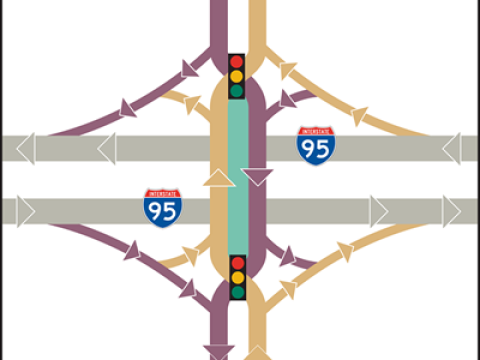 Map of planned diverging diamond interchange in Bangor