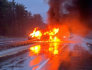Van on fire after crash