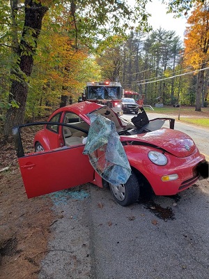 red Volkswagen crashed