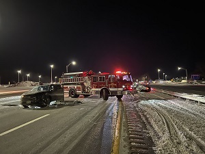 Firetruck and crashed vehicles