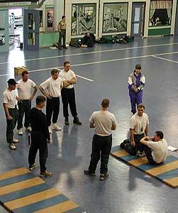 Students doing physical training exercises