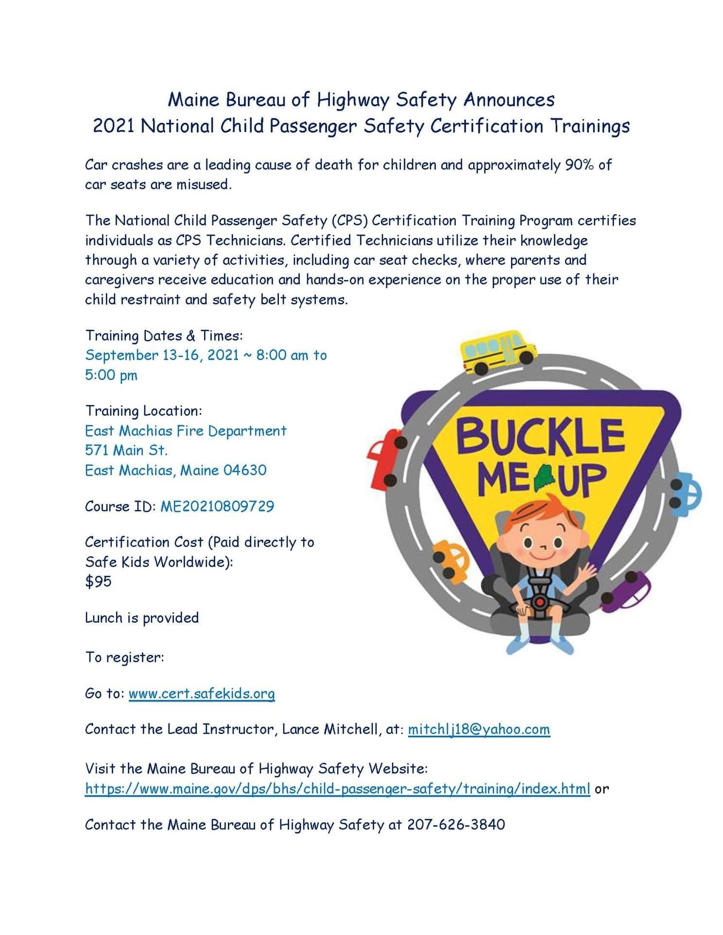 2021 Child Passenger Safety Technician Course Details