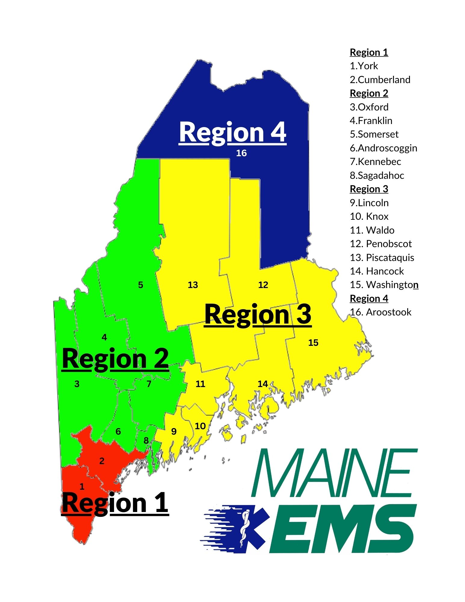 Map of 4 Maine EMS Regions