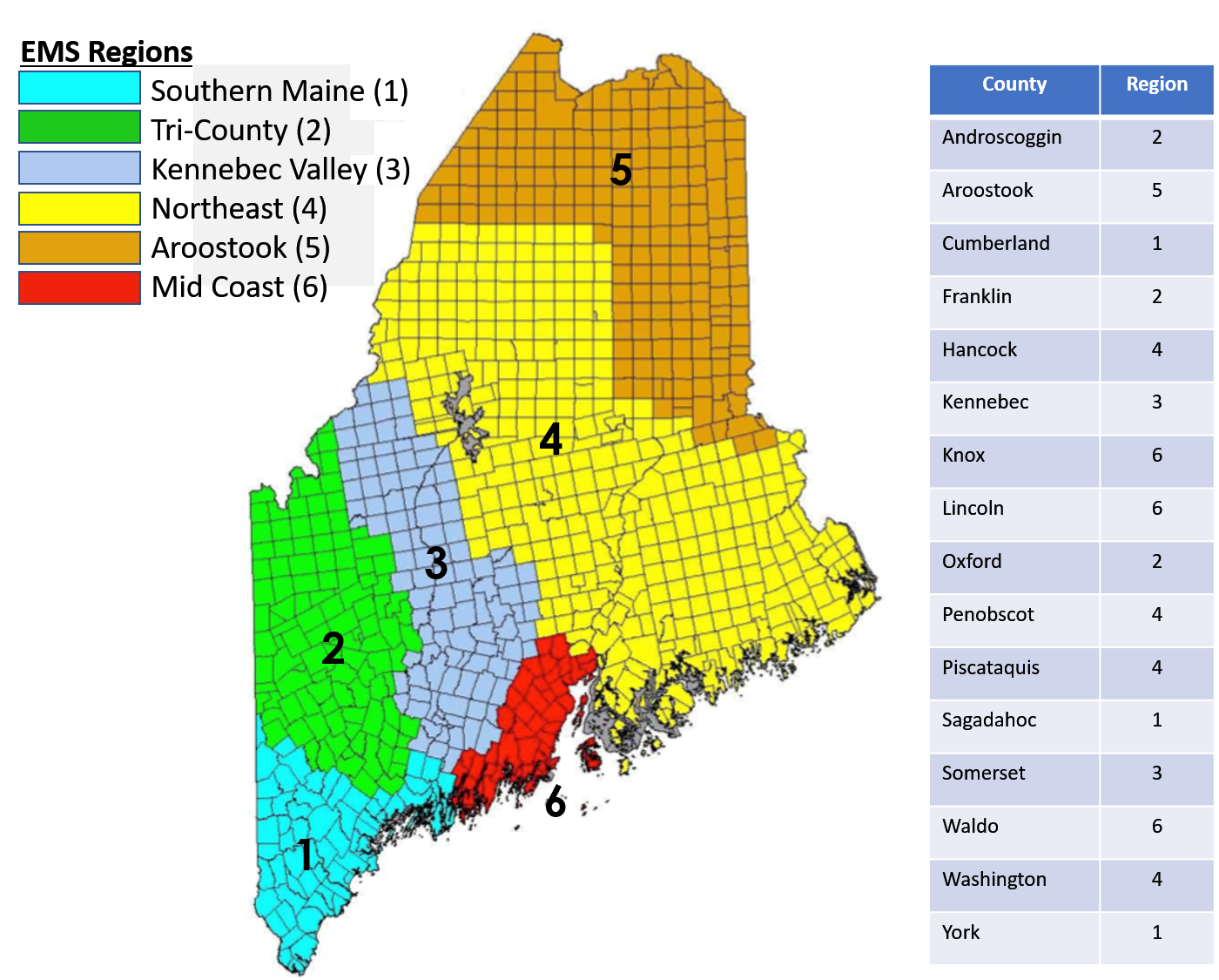 Map of Maine EMS Regions