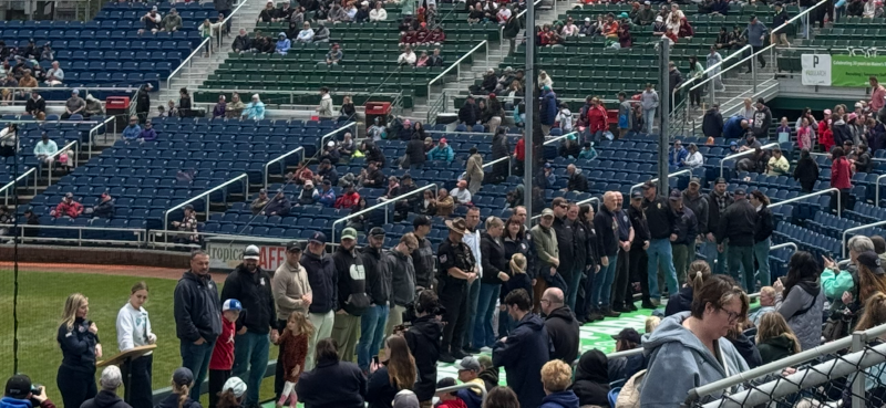 Awardees standing on top of the Seadogs dugout